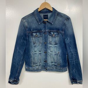 Just USA Cropped Blue Denim Distressed Jacket Size Large